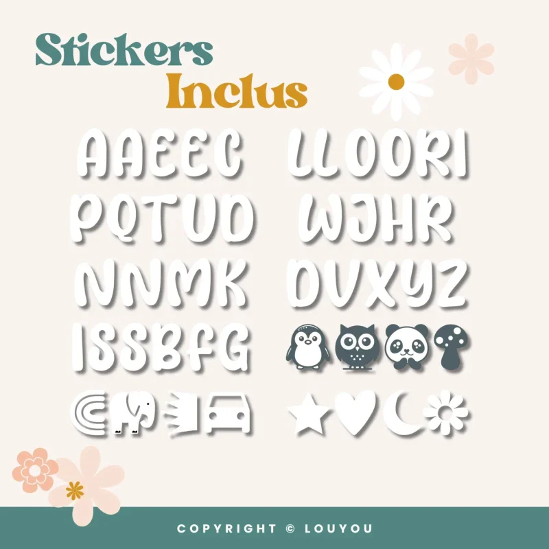 Alphacubes en Bois lot de 3 de 5cm x 5cm avec 47 Stickers blancs - Image 5