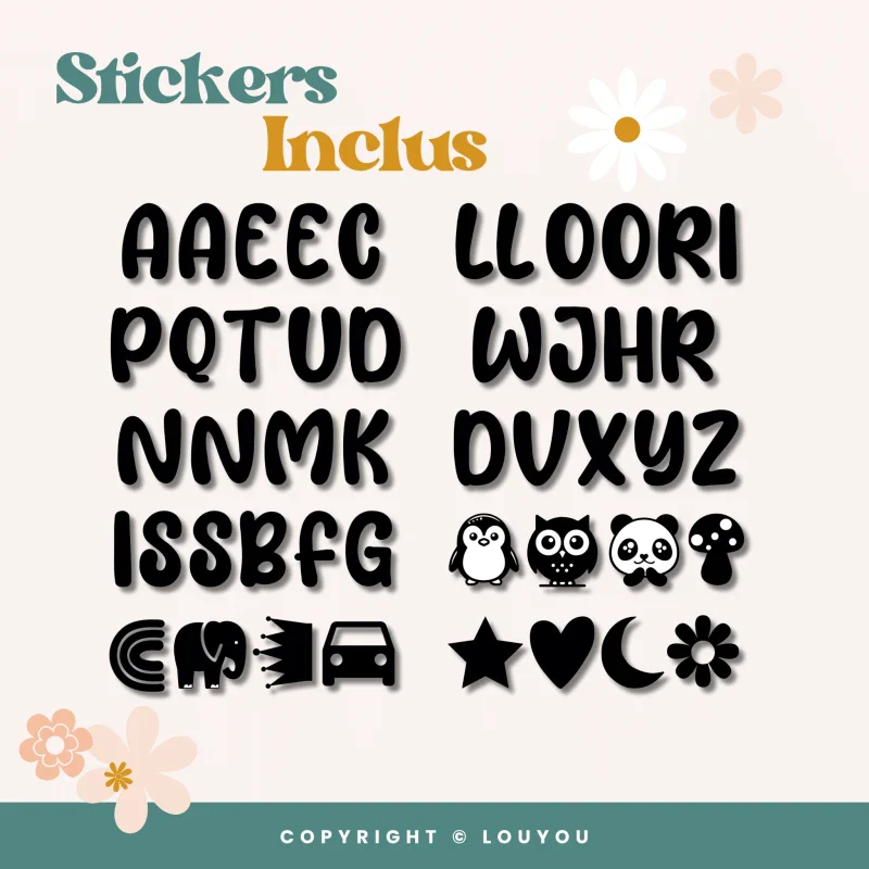 Alphacubes en bois lot de 3 de 5cm x 5cm avec 47 Stickers noirs - Image 4