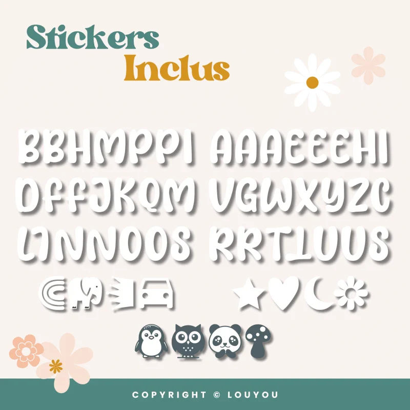 Alphacubes en bois lot de 4 de 5cm x 5cm avec 55 Stickers blancs - Image 6