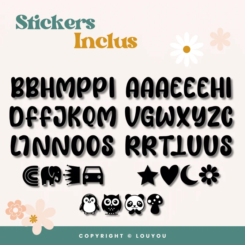 Alphacubes en bois lot de 4 de 5cm x 5cm avec 55 Stickers noirs - Image 4