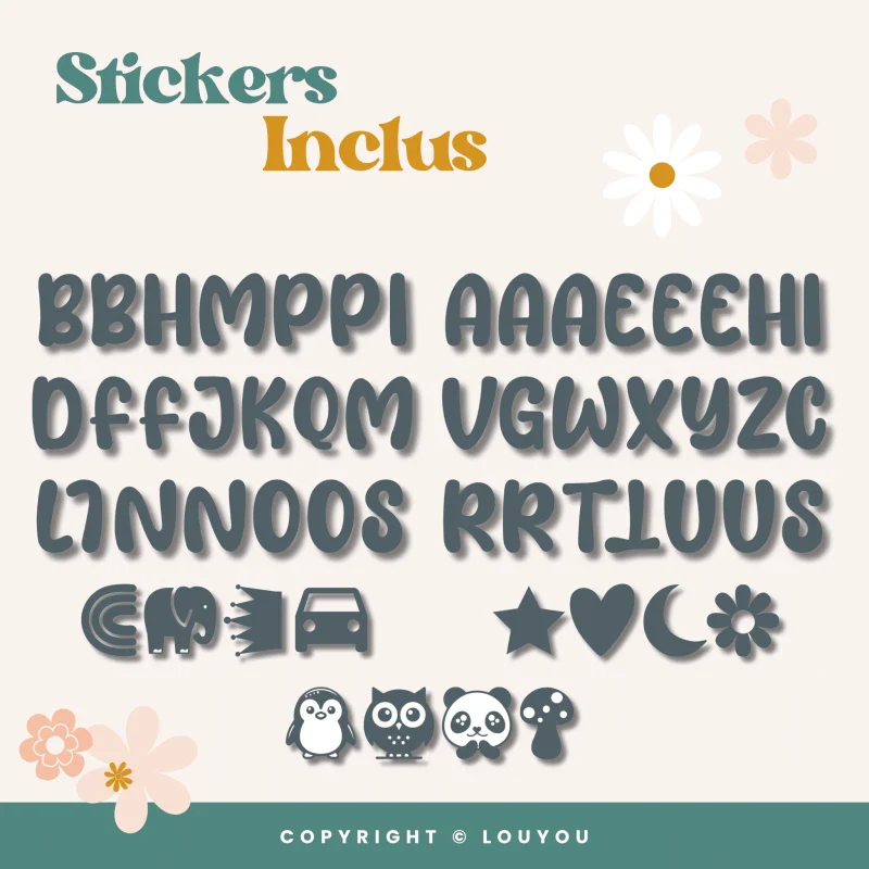 Alphacubes en bois lot de 4 Cubes de 5cm x 5cm avec 55 Stickers gris - Image 6