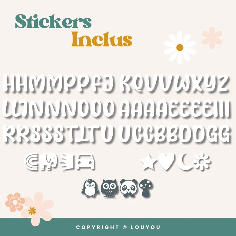 Alphacubes en Bois lot de 5 de 5cm x 5cm avec 66 Stickers blancs - Image 3