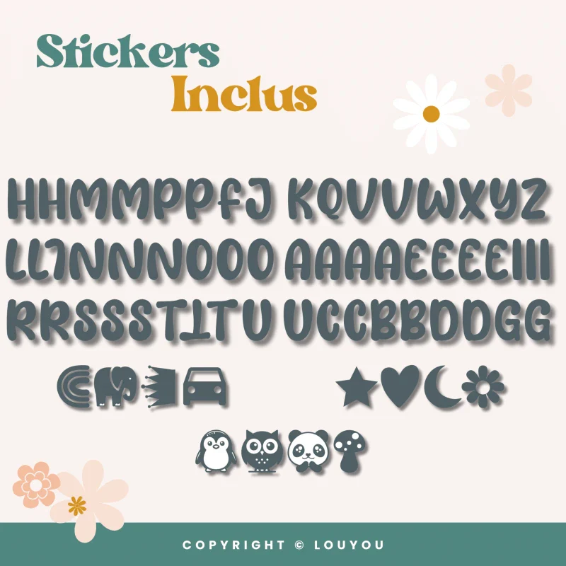 Alphacubes en bois lot de 5 de 5cm x 5cm avec 66 Stickers gris - Image 5
