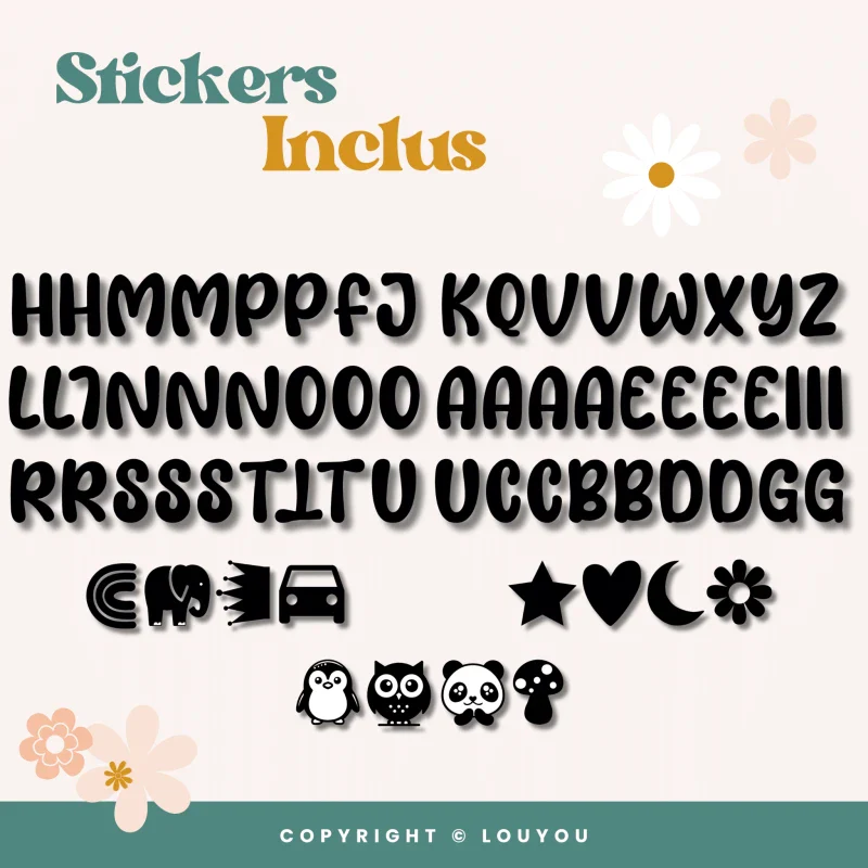 Alphacubes en Bois lot de 5 de 5cm x 5cm avec 66 Stickers noirs - Image 6
