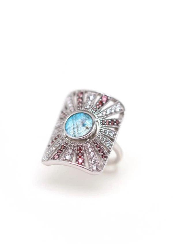 Bague argentée et pierre labradorite - Ombeline - Image 2