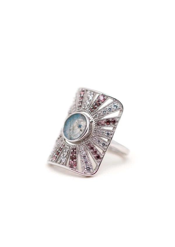 Bague argentée et pierre labradorite - Ombeline - Image 3