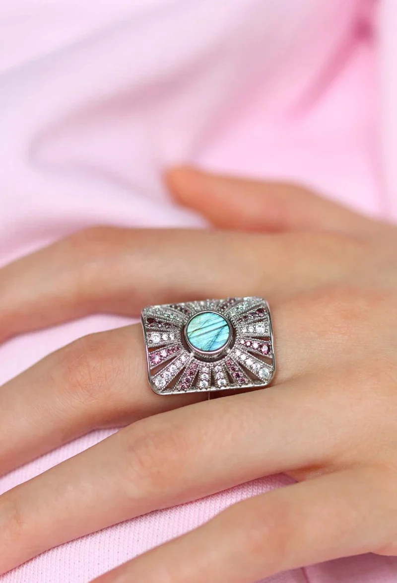 Bague argentée et pierre labradorite - Ombeline - Image 5