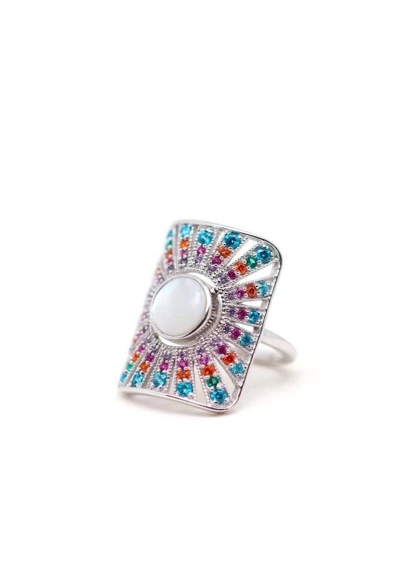 Bague argentée et pierre nacre - Ombeline - Image 2