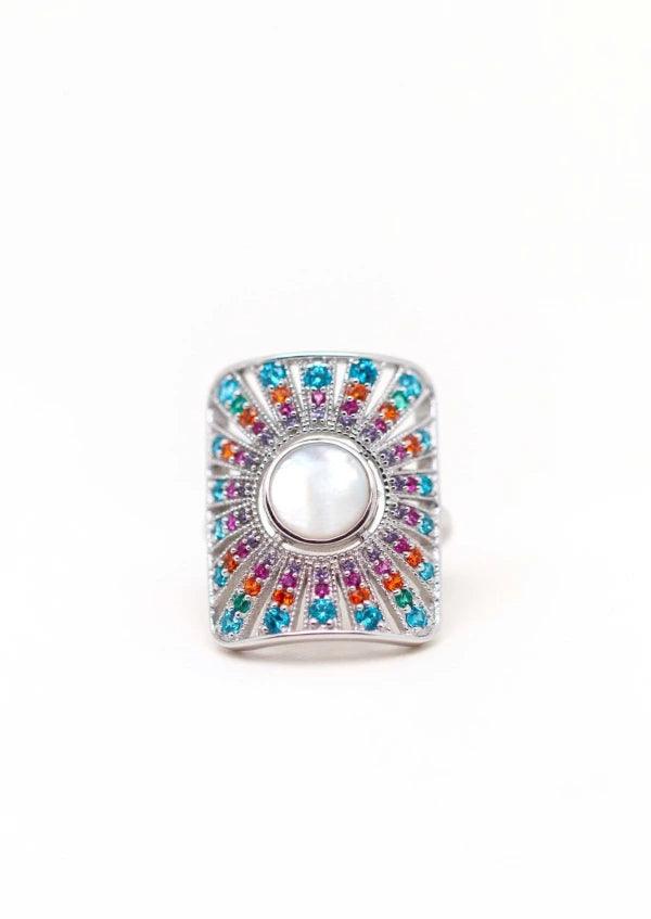 Bague argentée et pierre nacre - Ombeline - Image 3