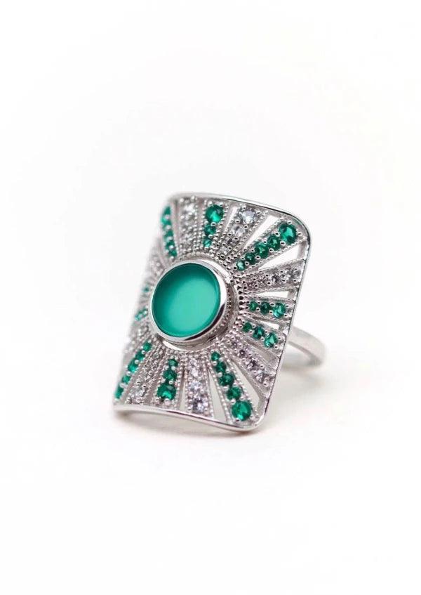 Bague argentée et pierre onyx vert - Ombeline - Image 2