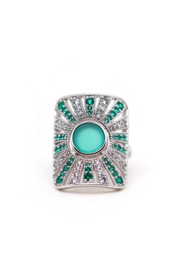 Bague argentée et pierre onyx vert - Ombeline - Image 4