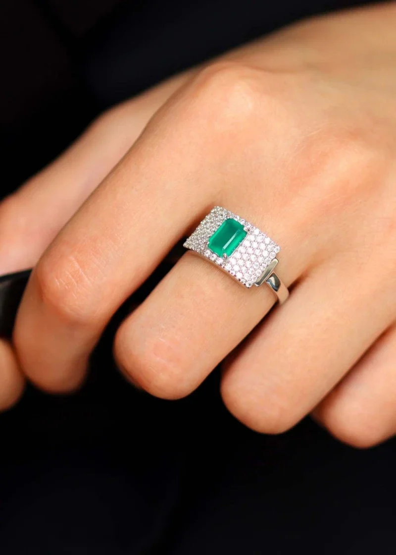 Bague art déco argent et onyx vert "Philomène" - Image 2