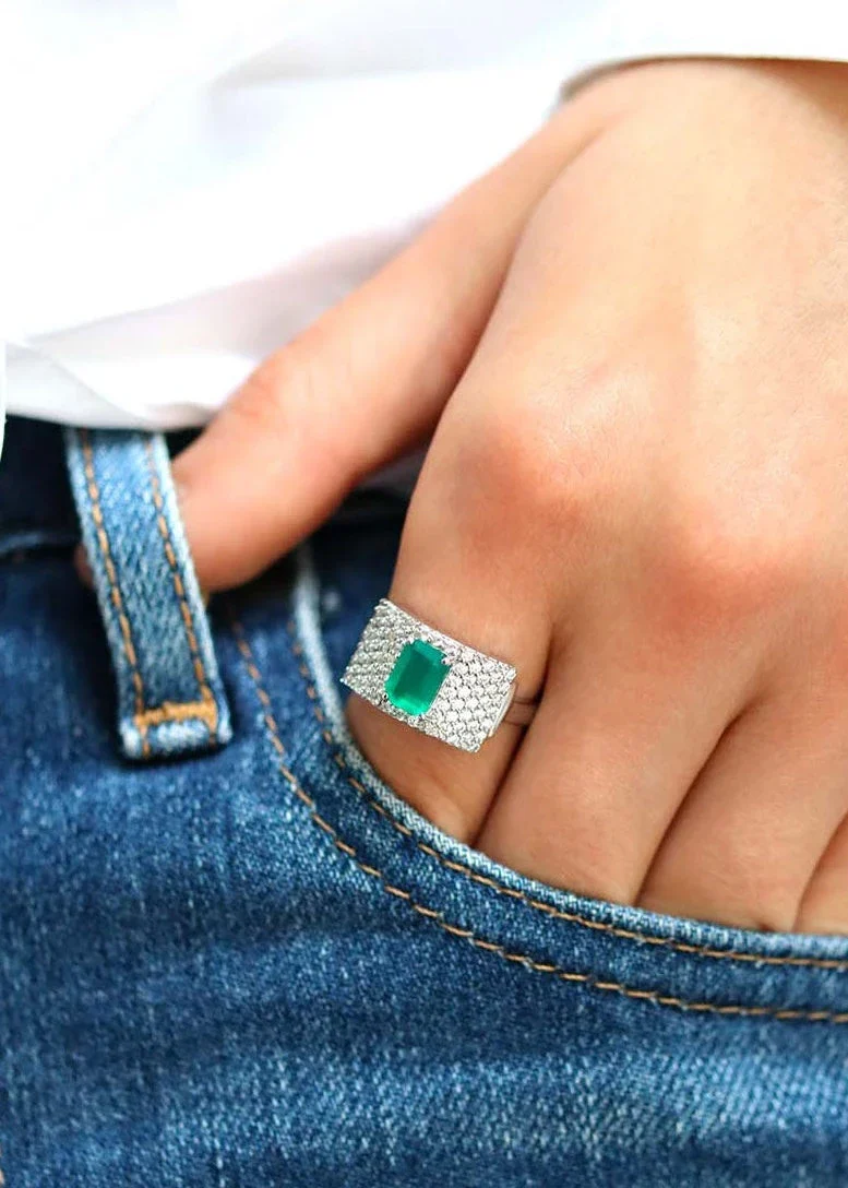 Bague art déco argent et onyx vert "Philomène" - Image 4