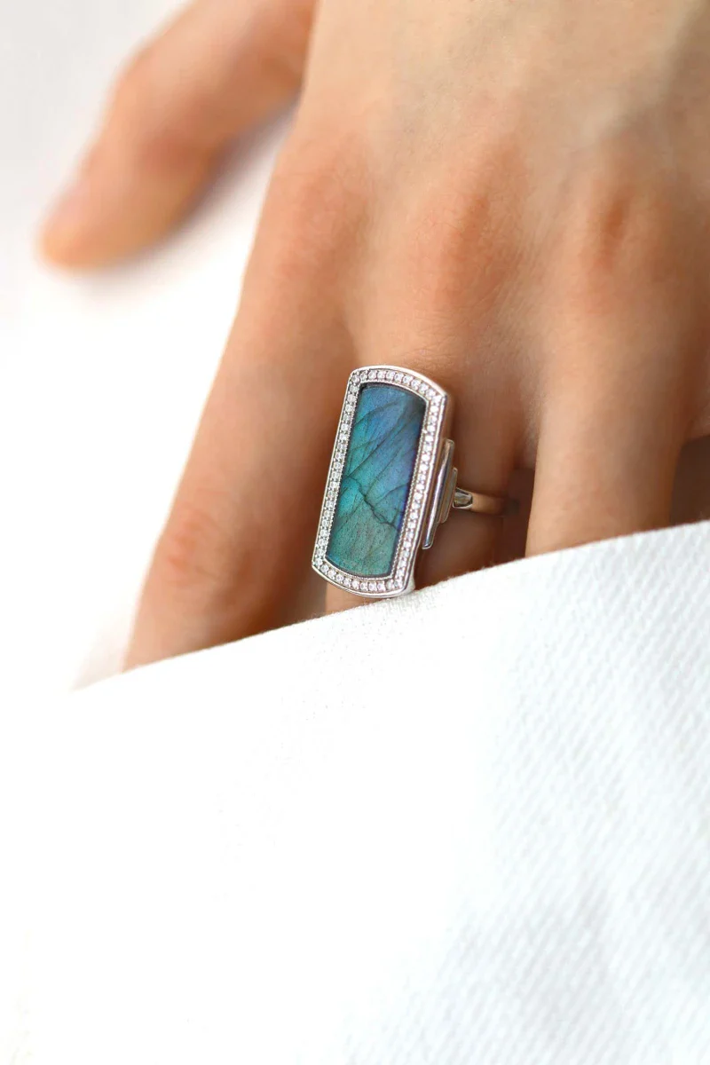 Bague Art Déco Argent et Labradorite "Florentine" - Image 2