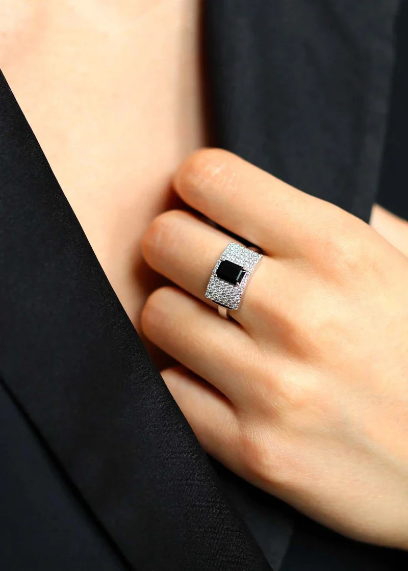 Bague art déco en argent et onyx noir "Philomène" - Image 2