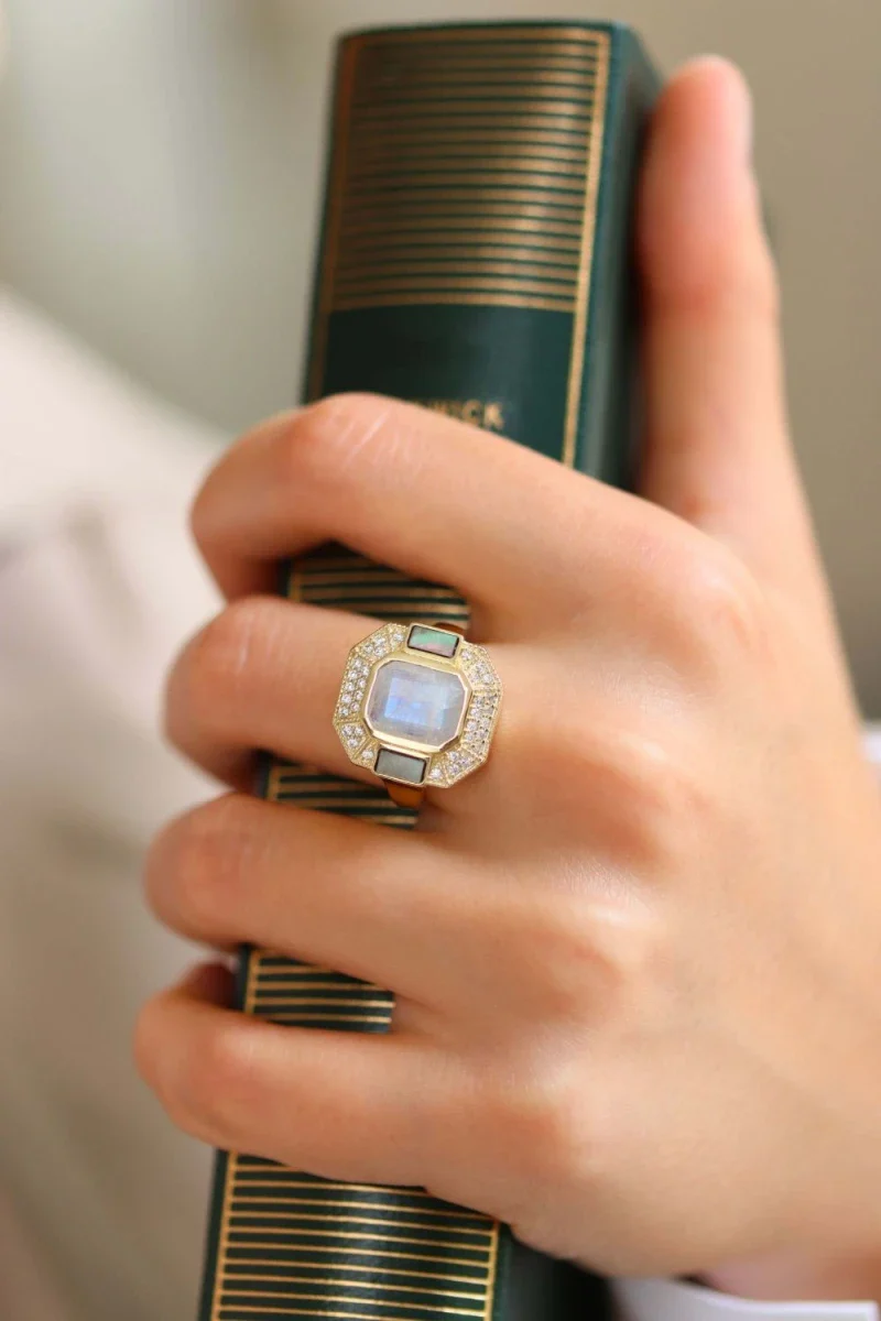 Bague Célestine plaqué or Pierre de lune - Image 2