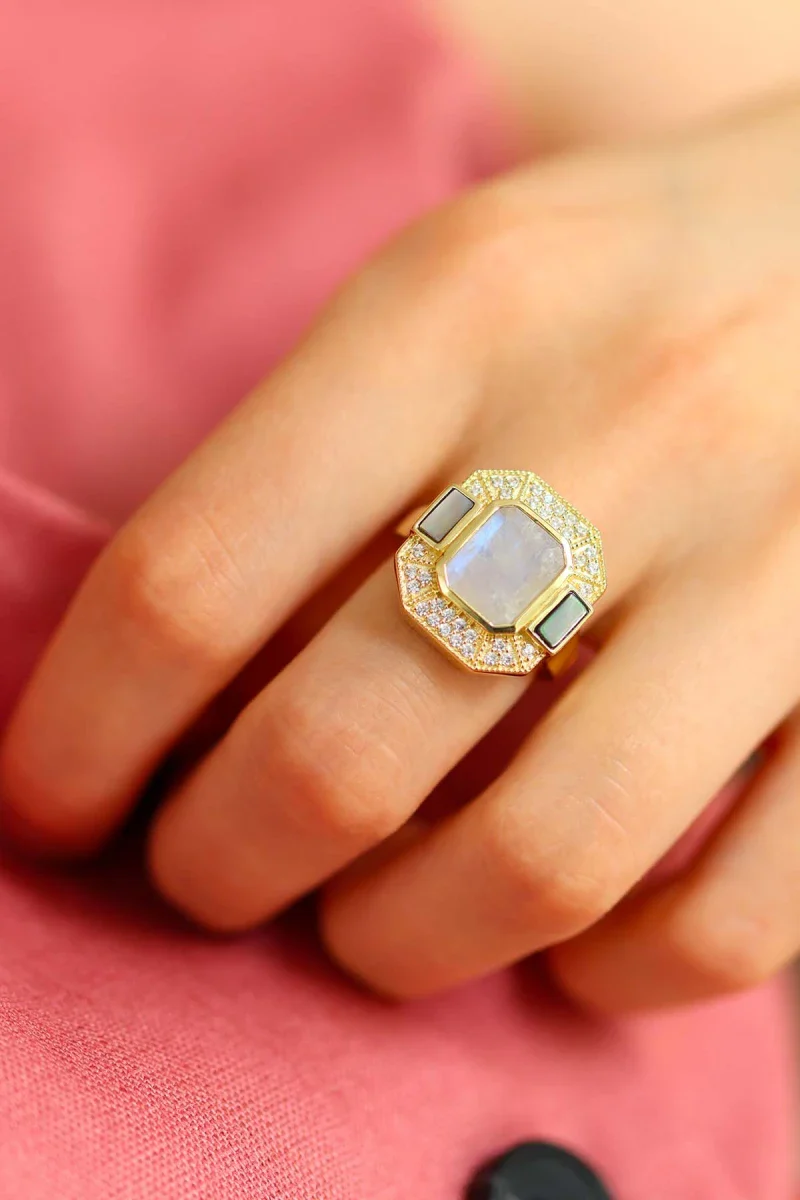 Bague Célestine plaqué or Pierre de lune - Image 4