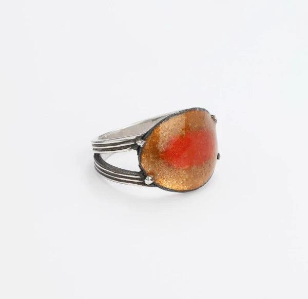 Bague en argent avec émail rouge et doré - Soul Love - Image 4