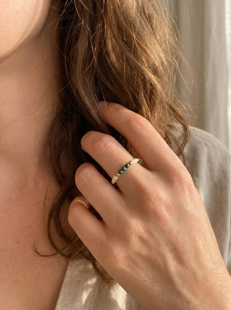 Bague en pierres naturelles facettées malachite - Tiny stones Lucky - Image 6