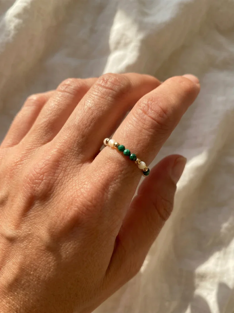 Bague en pierres naturelles facettées malachite - Tiny stones Lucky - Image 7