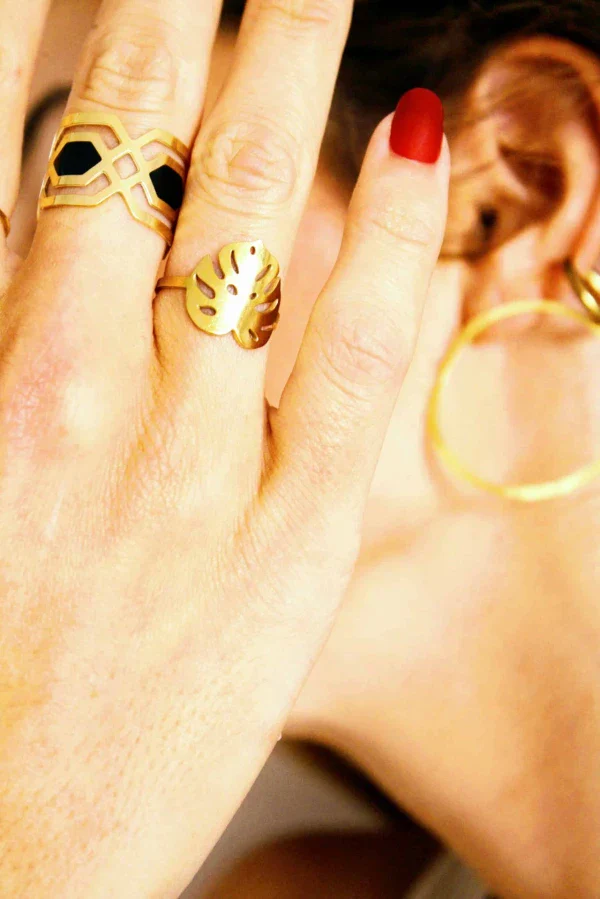 Bague feuille dorée - Monstera deliciosa - Image 4