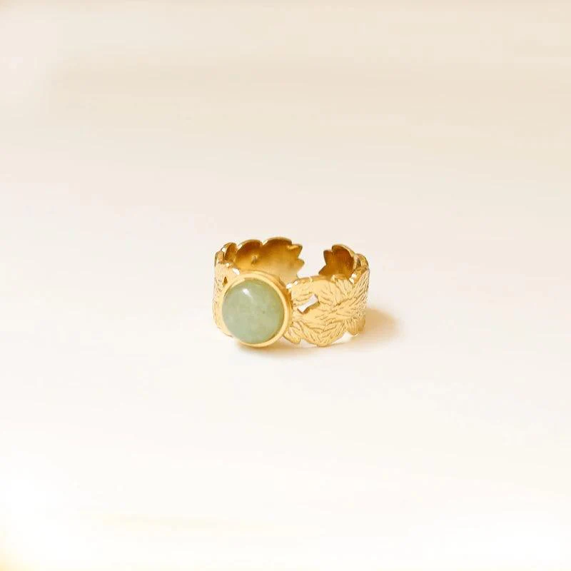Bague feuille ronde perle verte Aventurine - Image 5