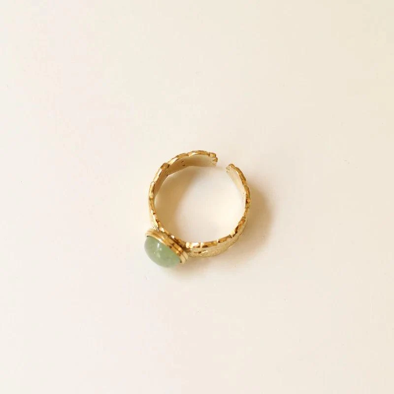 Bague feuille ronde perle verte Aventurine - Image 6