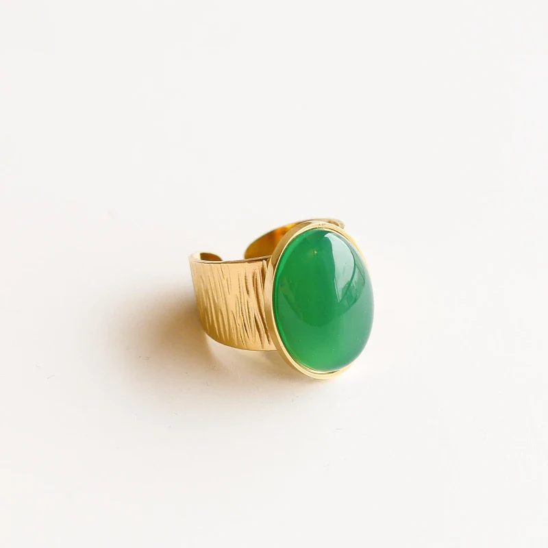 Bague en acier inoxydable avec agate verte
