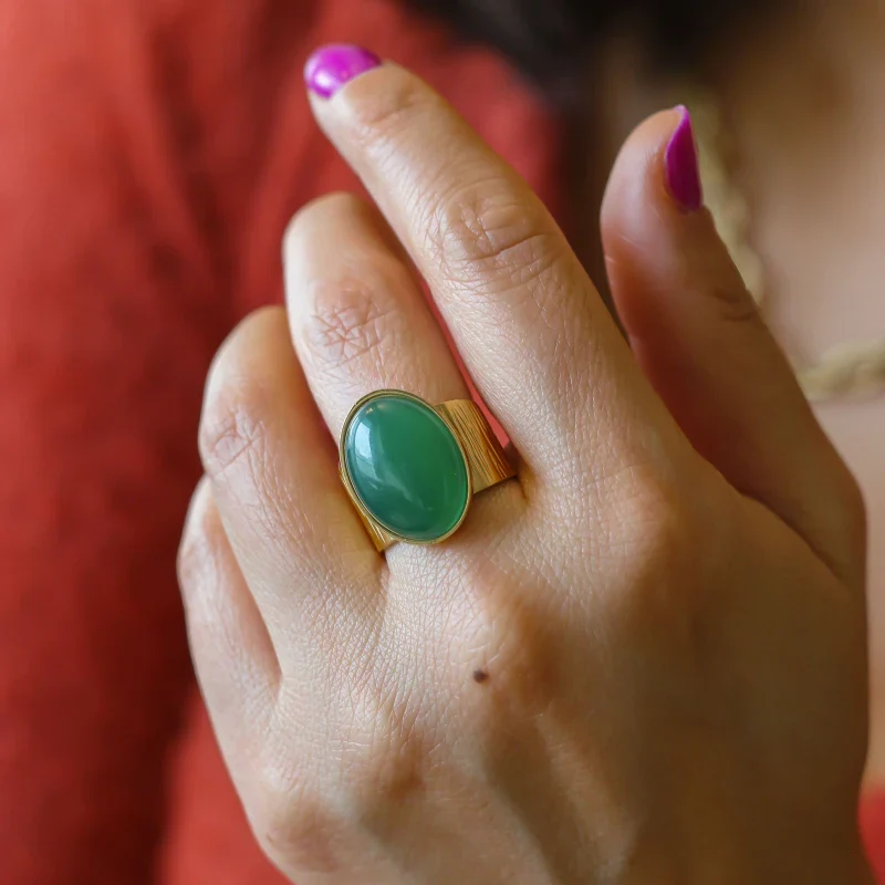 Bague en acier inoxydable avec agate verte - Image 2