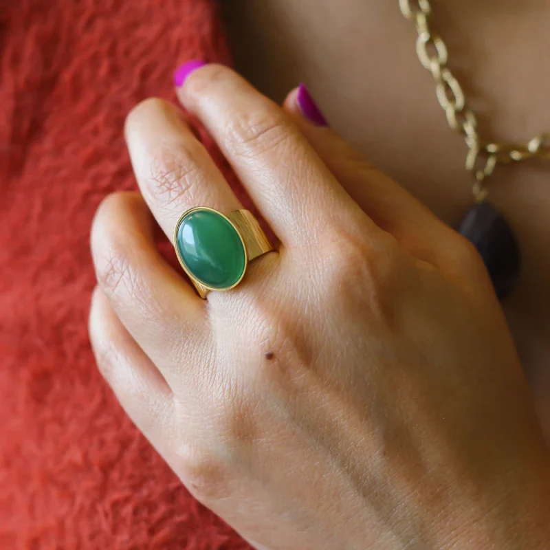 Bague en acier inoxydable avec agate verte - Image 4