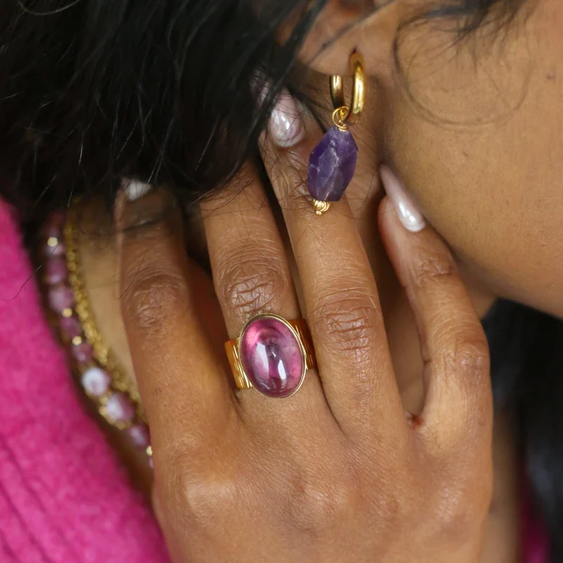 Bague grande martelée Améthyste - Image 2