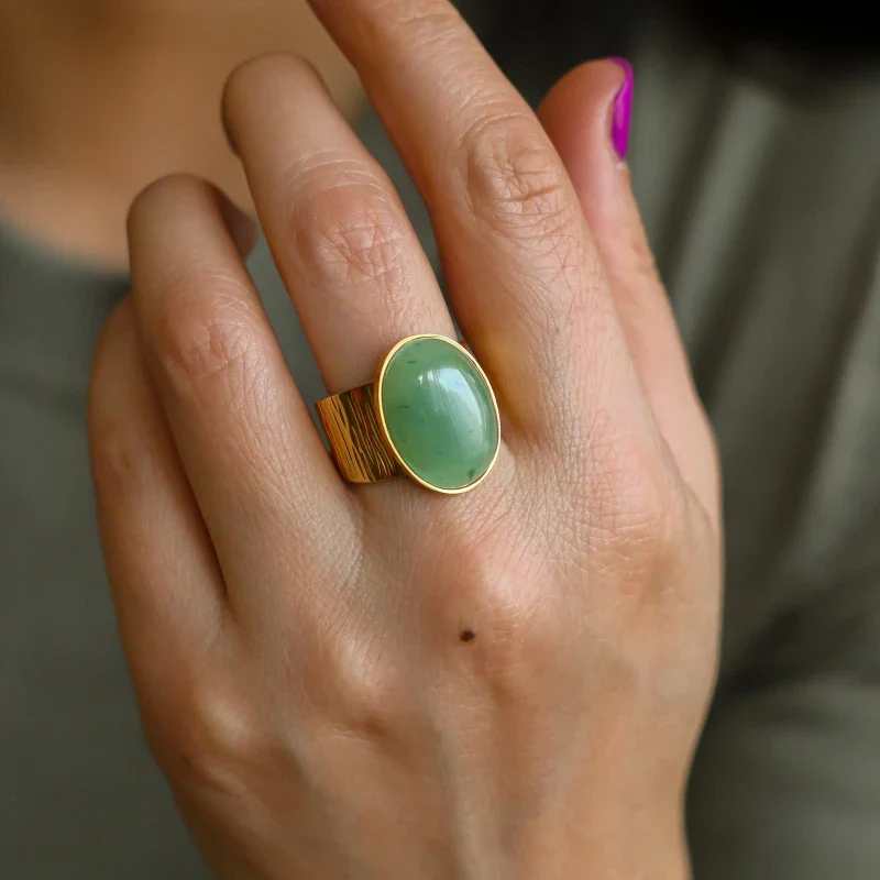 Bague grande martelée Aventurine - Image 2