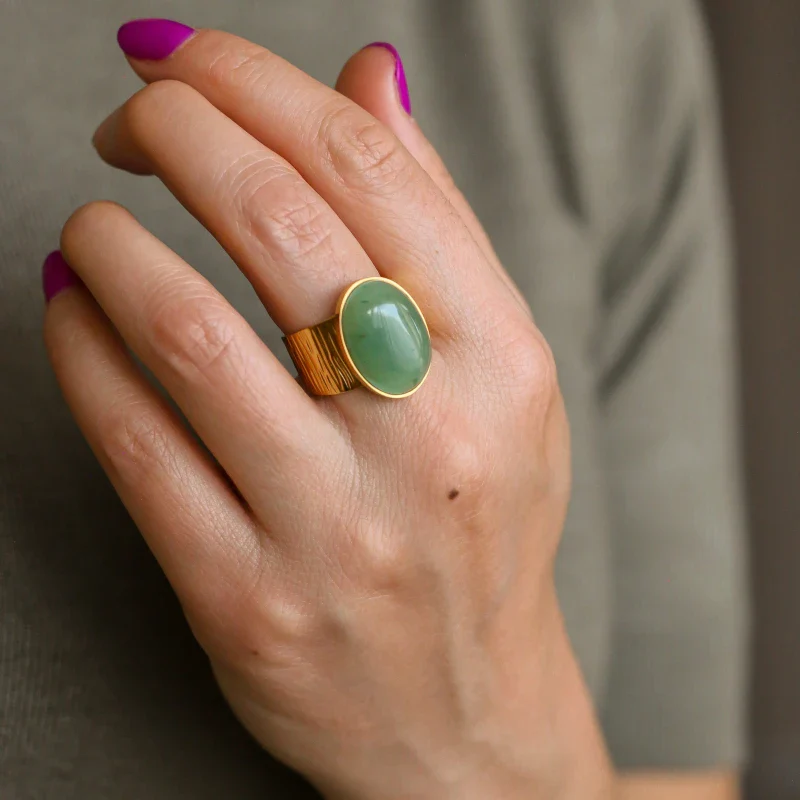 Bague grande martelée Aventurine - Image 4