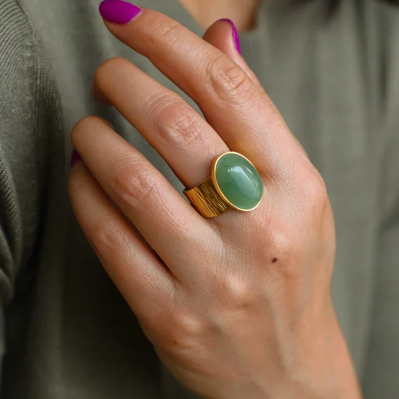 Bague grande martelée Aventurine - Image 5