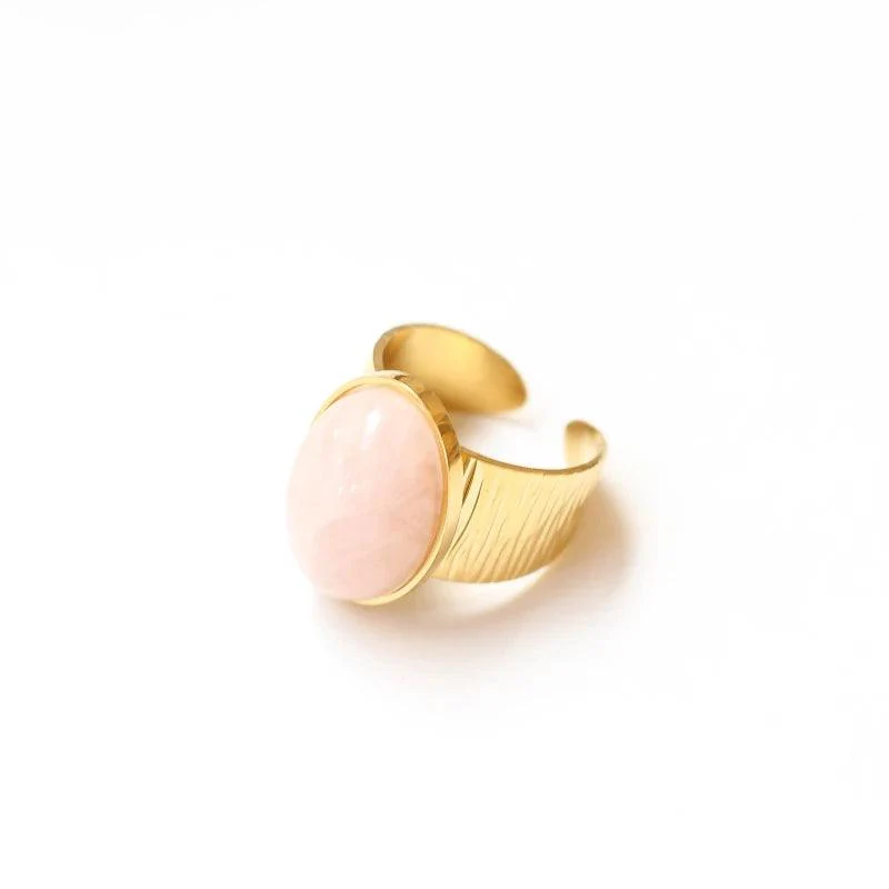 Bague grande martelée Quartz rose - Image 3