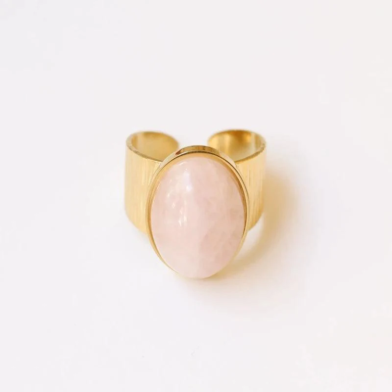 Bague grande martelée Quartz rose - Image 4