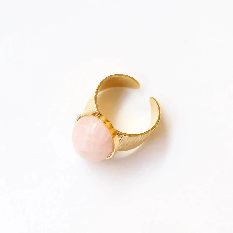 Bague grande martelée Quartz rose - Image 5