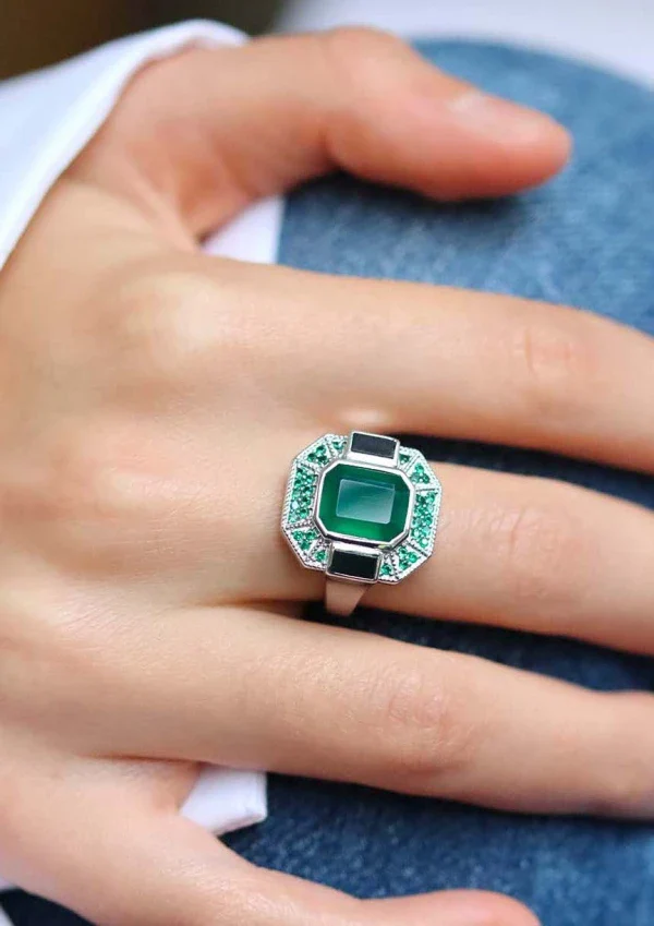 Bague onyx vert et noir en argent - Célestine - Image 2
