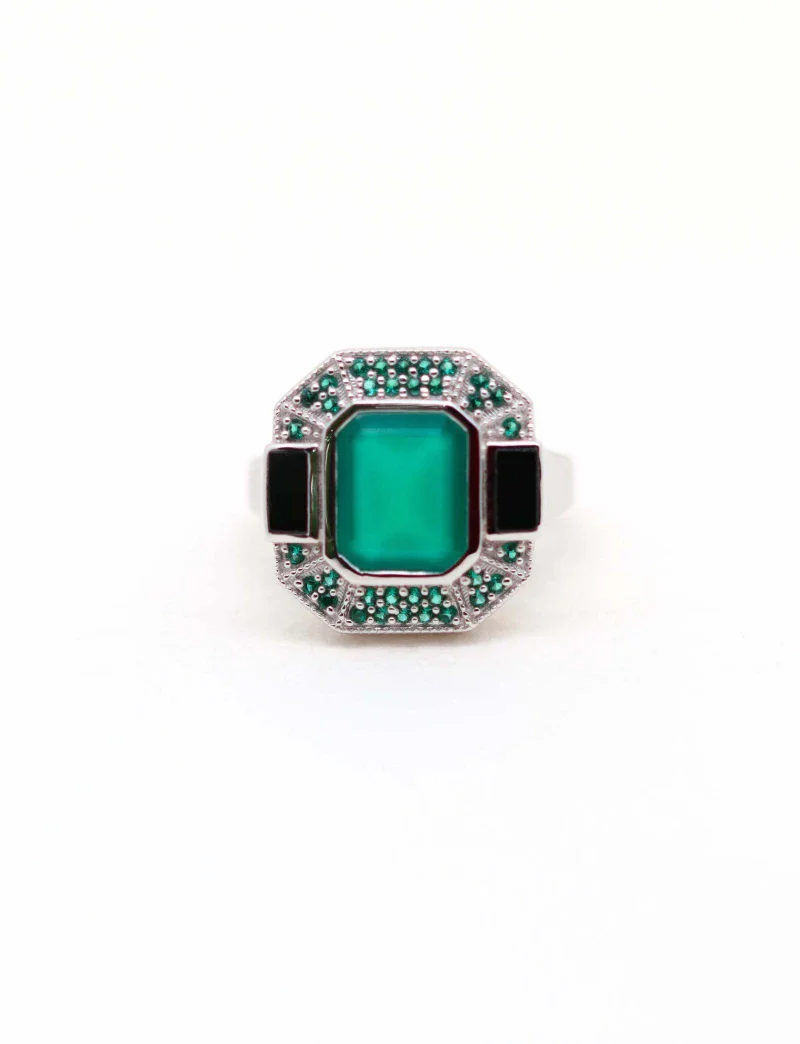 Bague onyx vert et noir en argent - Célestine - Image 5