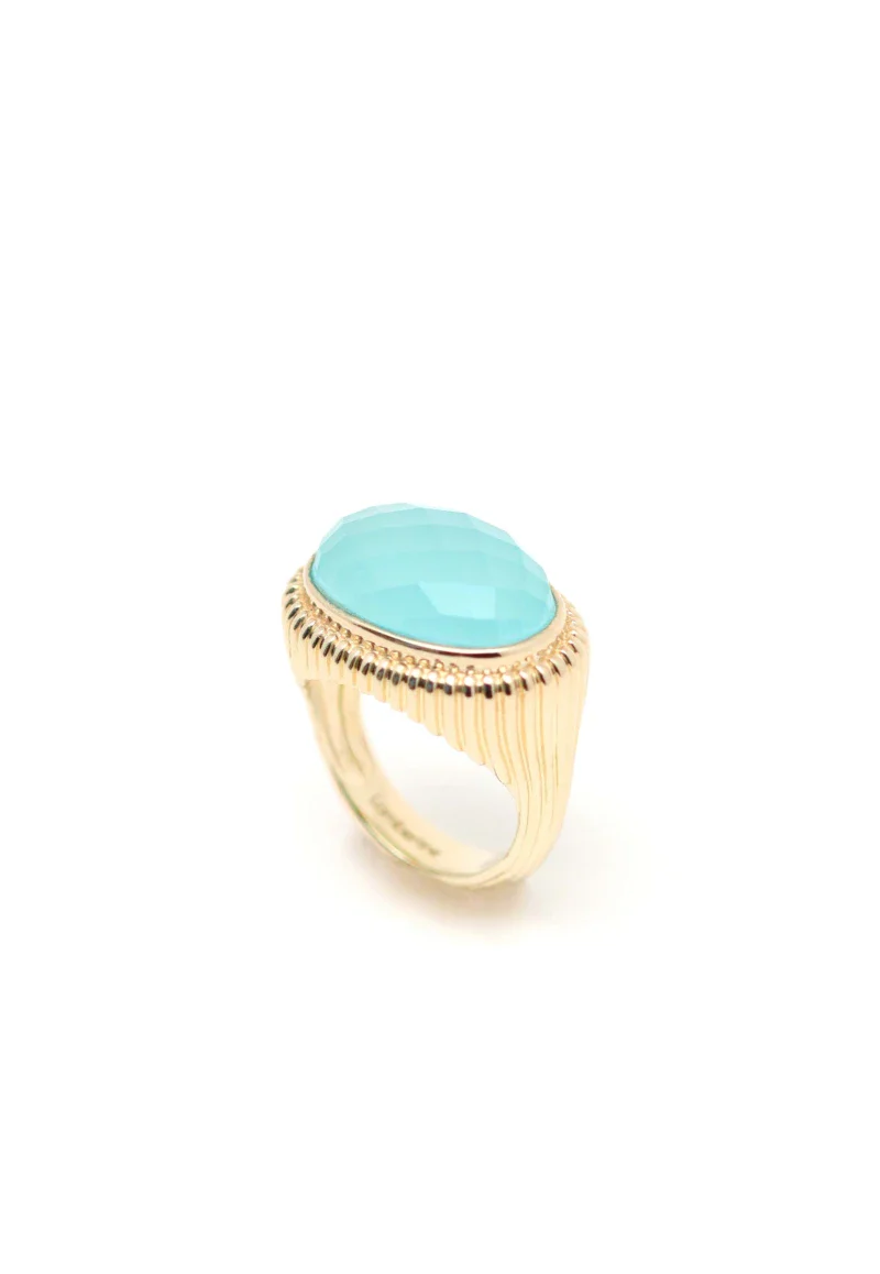 Bague ovale Calcédoine d'eau plaqué or - Antoinette - Image 2