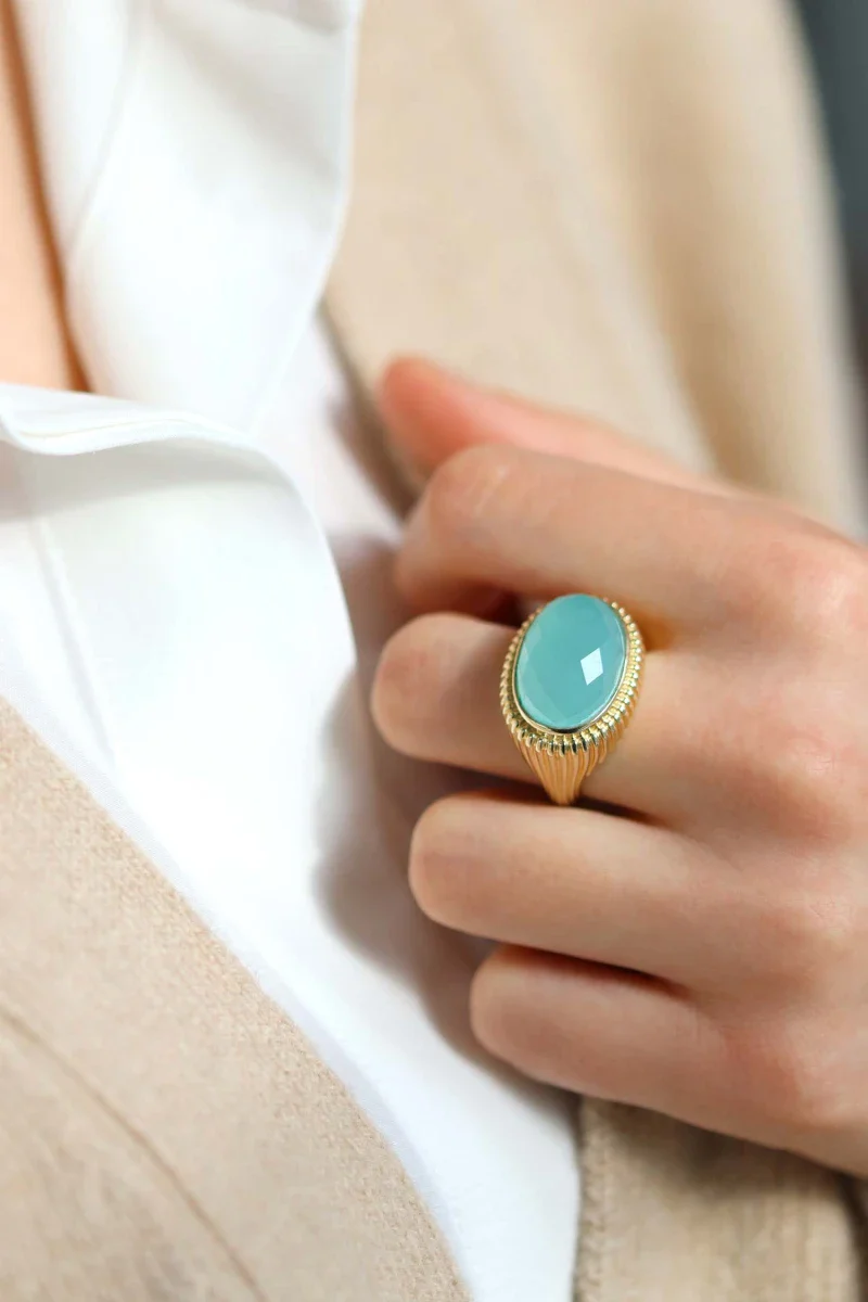 Bague ovale Calcédoine d'eau plaqué or - Antoinette - Image 3
