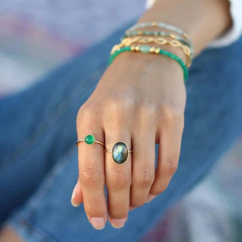Bague petite ajustable en agate verte - Image 3