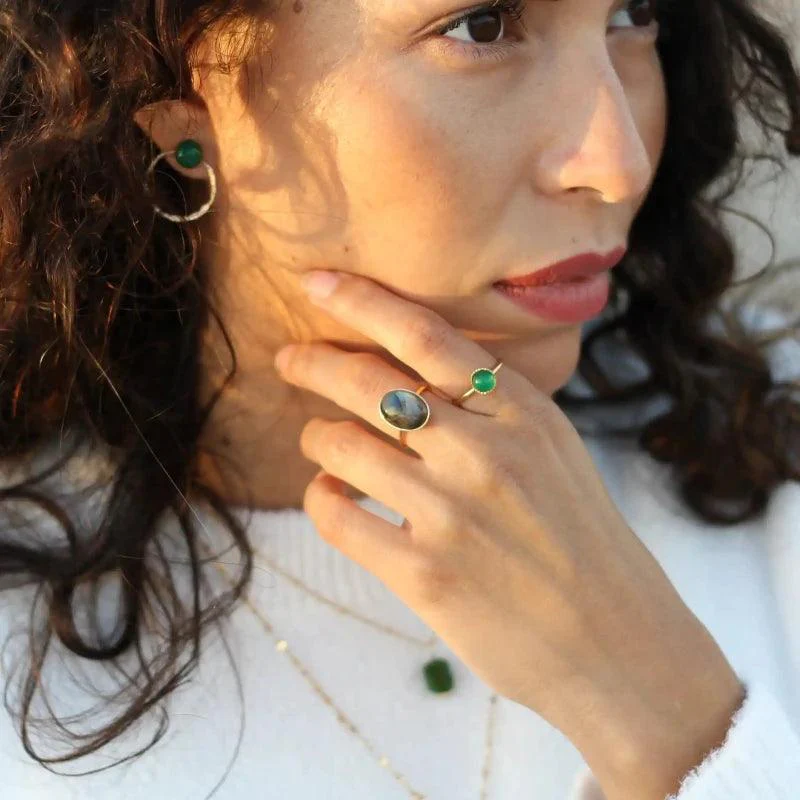 Bague petite ajustable en agate verte - Image 4