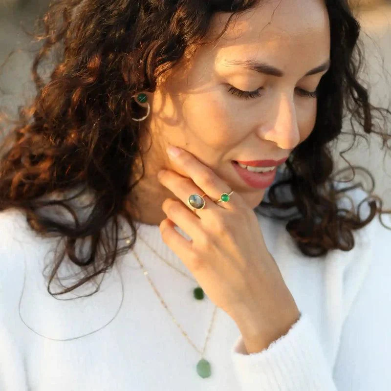 Bague petite ajustable en agate verte - Image 7