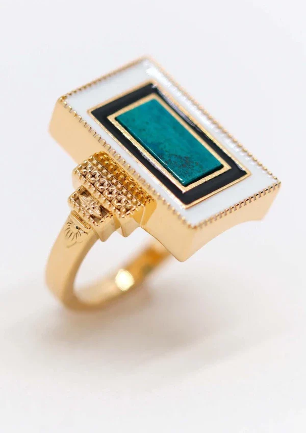 Bague plaqué or et Chrysocolle rectangle I Victorine - Image 3