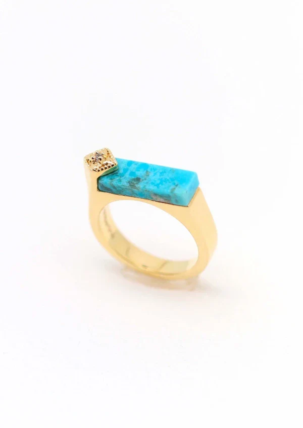 Bague plaqué or et pierre de gemme Turquoise I Louisette - Image 3