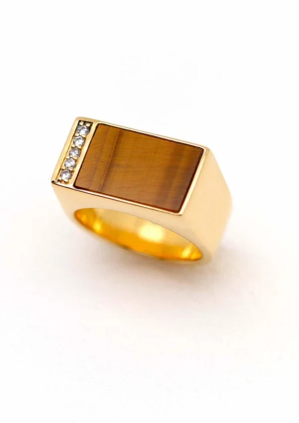 Bague plaqué or et pierre Oeil de tigre I Augustine - Image 2