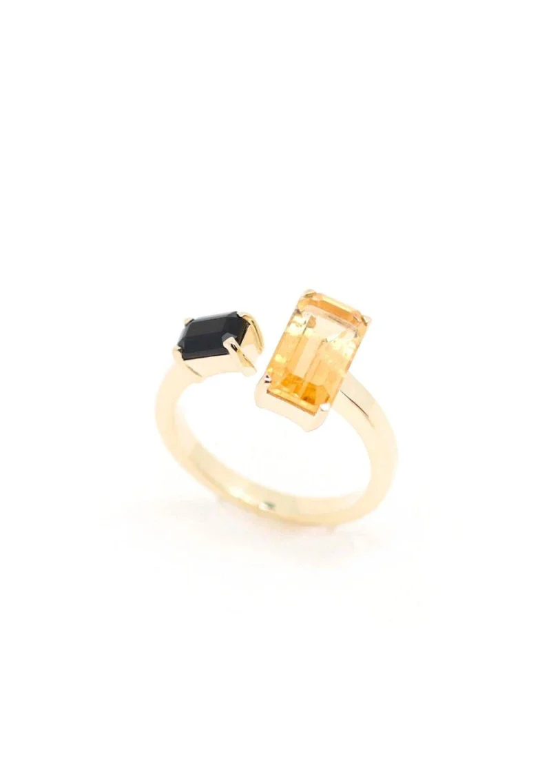 Bague plaqué or Citrine et Onyx noir "odette" - Image 2