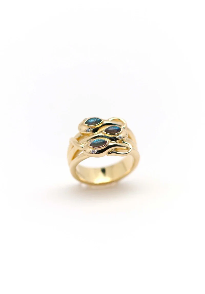 Bague serpent plaqué or et Labradorite - Sidonie - Image 2