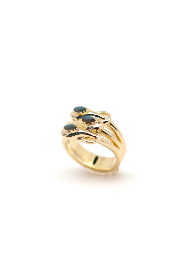 Bague serpent plaqué or et Labradorite - Sidonie - Image 4